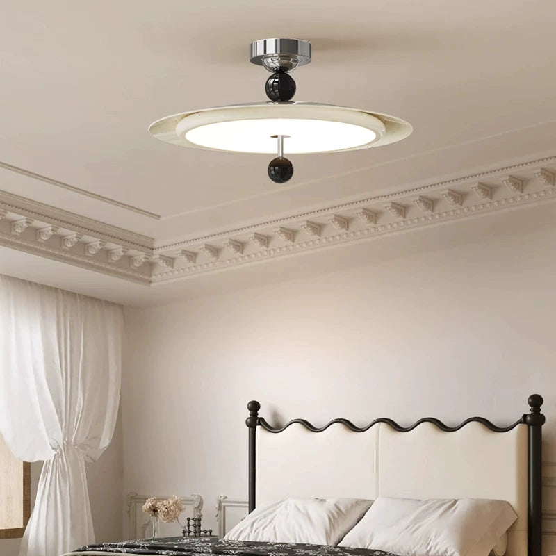 Celeste Cream Saucer Pendant Light, French-Inspired Round Hanging Ceiling Fixture with Decorative Orb Accents