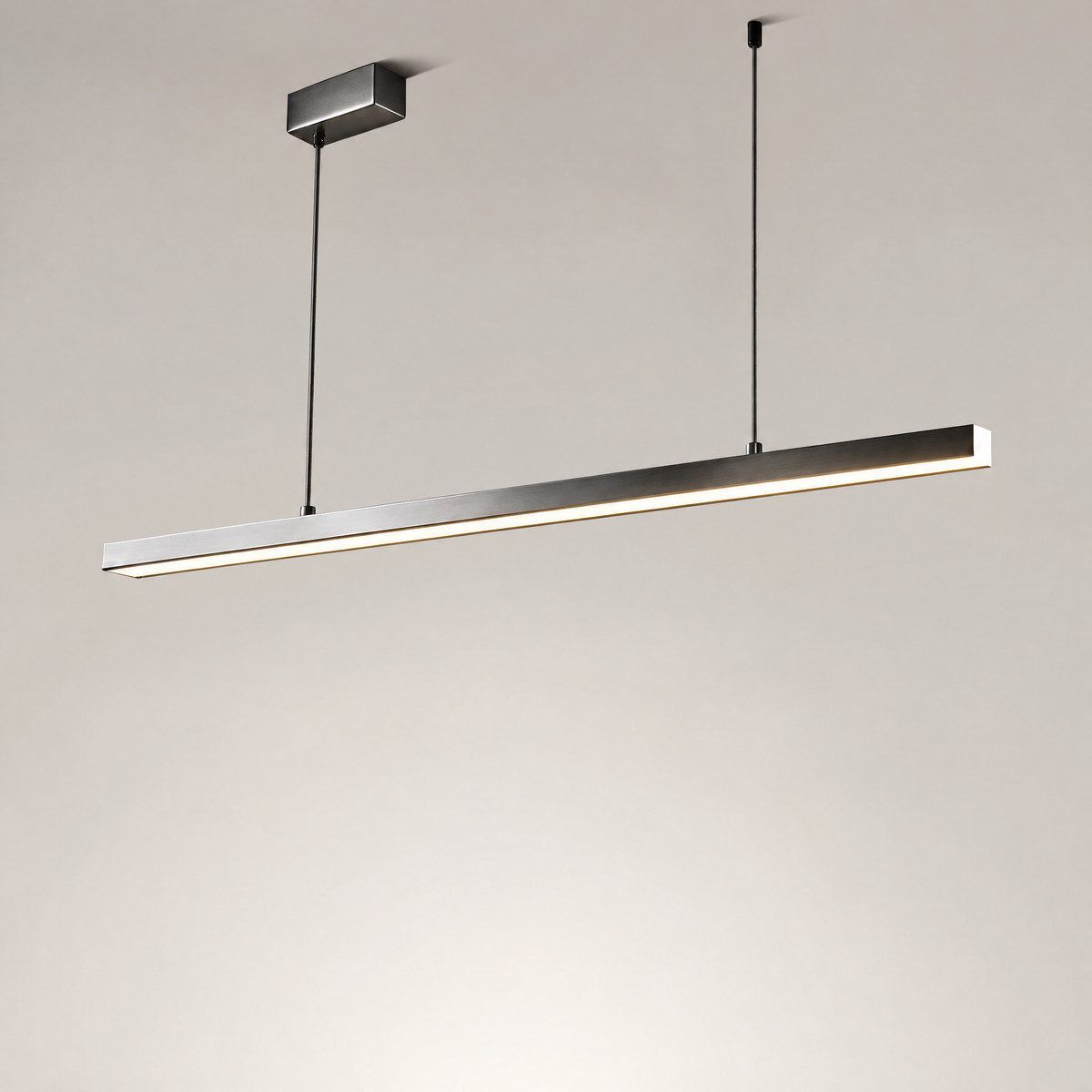 Linea Modern Linear Pendant Light, Minimalist Silver-Tone Bar Ceiling Fixture for Dining Table & Kitchen Island