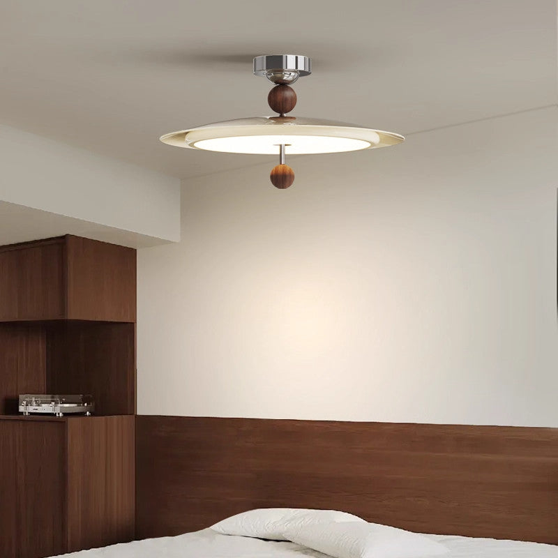 Celeste Cream Saucer Pendant Light, French-Inspired Round Hanging Ceiling Fixture with Decorative Orb Accents