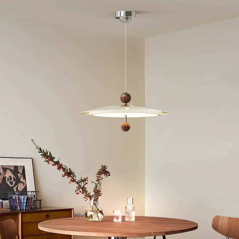 Celeste Cream Saucer Pendant Light, French-Inspired Round Hanging Ceiling Fixture with Decorative Orb Accents