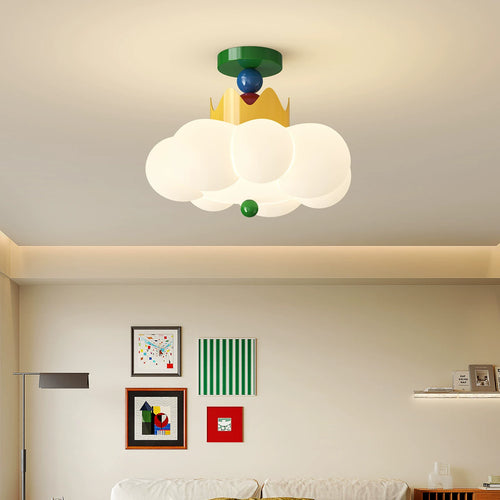 Cloudplay Cloud Ceiling Light, Colorful Semi-Flush Mount Fixture with Geometric Accents for Kids' Bedroom & Playroom