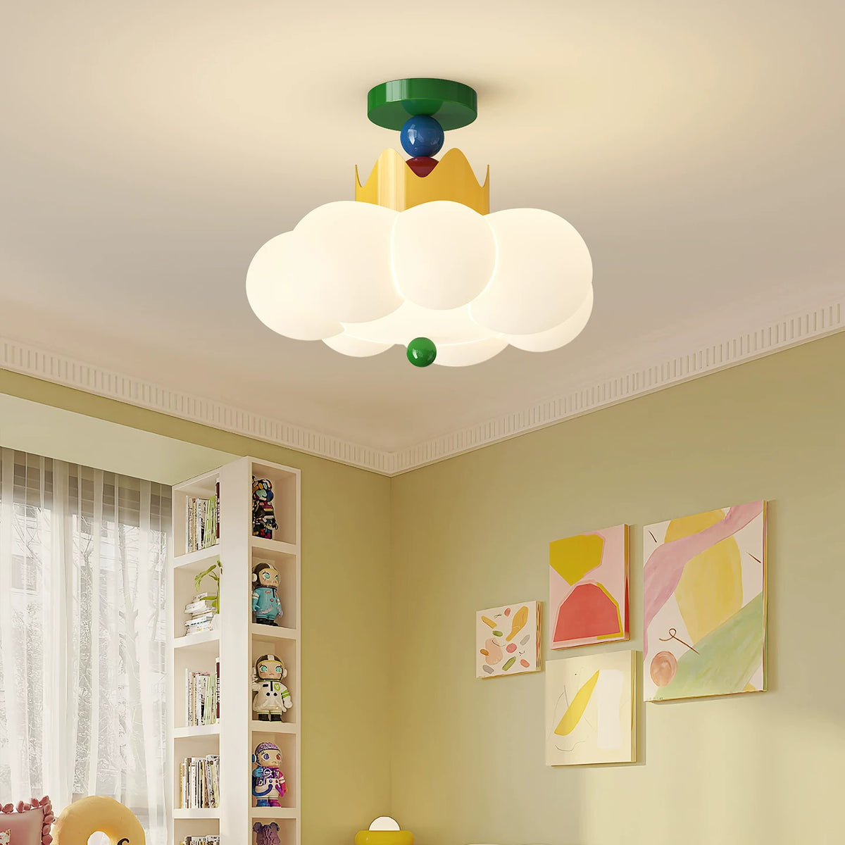 Cloudplay Cloud Ceiling Light, Colorful Semi-Flush Mount Fixture with Geometric Accents for Kids' Bedroom & Playroom