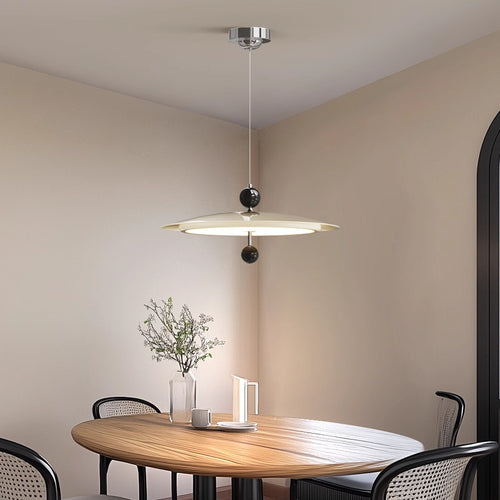 Celeste Cream Saucer Pendant Light, French-Inspired Round Hanging Ceiling Fixture with Decorative Orb Accents