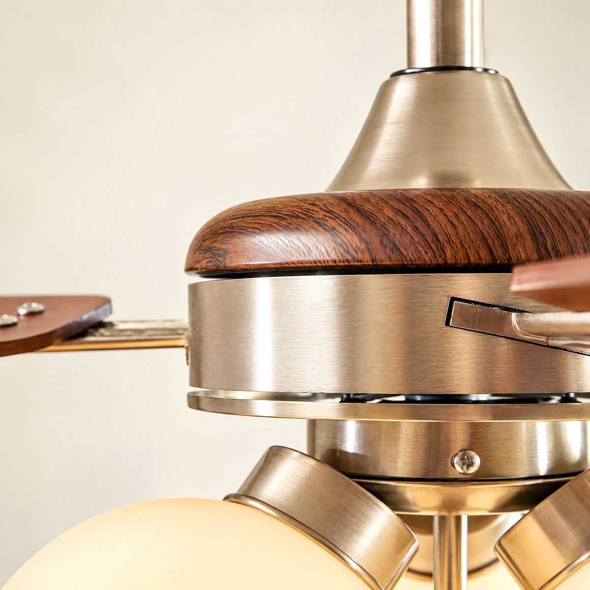 Beaumont Vintage Ceiling Fan with Globe Lights, Brass-Tone Fixture with Wood-Look Blades for Dining Room & Living Room