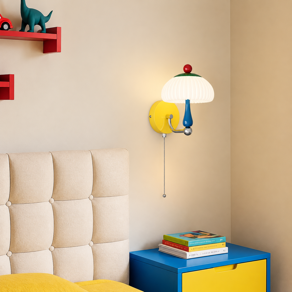 Tempo Memphis-Style Wall Sconce, Colorful Dome Shade Bedside Wall Light for Bedroom, Hallway & Living Room