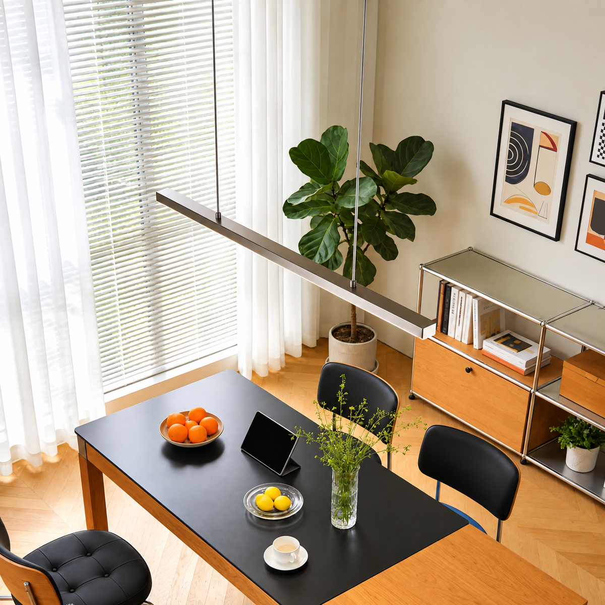 Linea Modern Linear Pendant Light, Minimalist Silver-Tone Bar Ceiling Fixture for Dining Table & Kitchen Island