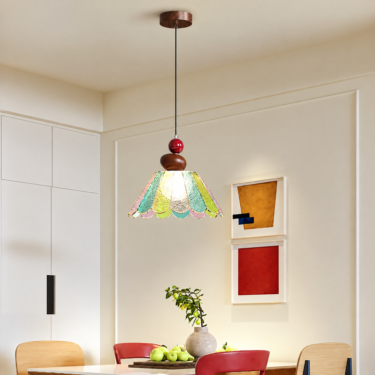 Fleur Vintage Glass Pendant Light, French-Inspired Scalloped Hanging Fixture for Dining Room & Breakfast Nook