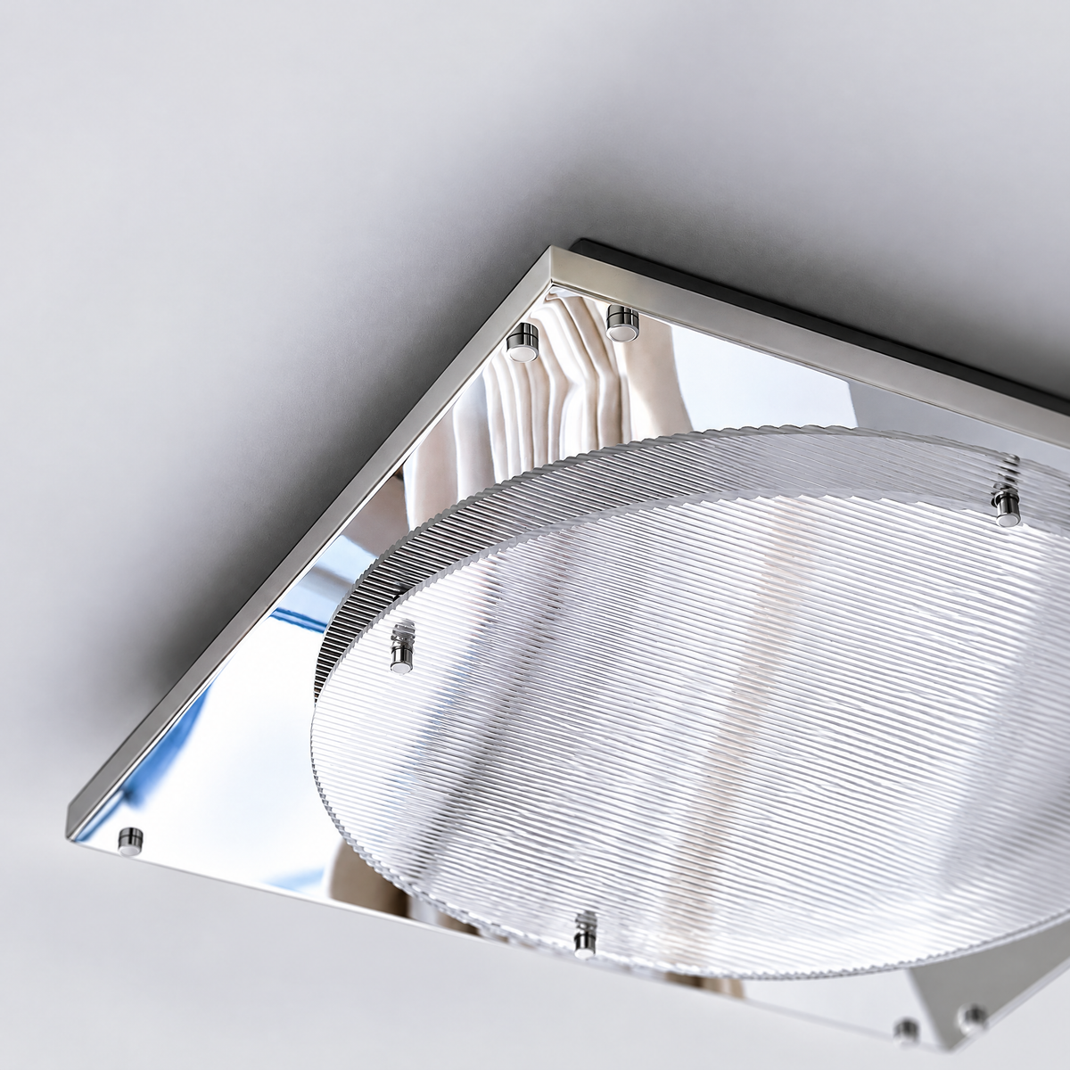 Forma Bauhaus Ceiling Light, Modern Square Flush Mount with Round Ribbed Shade for Bedroom & Hallway