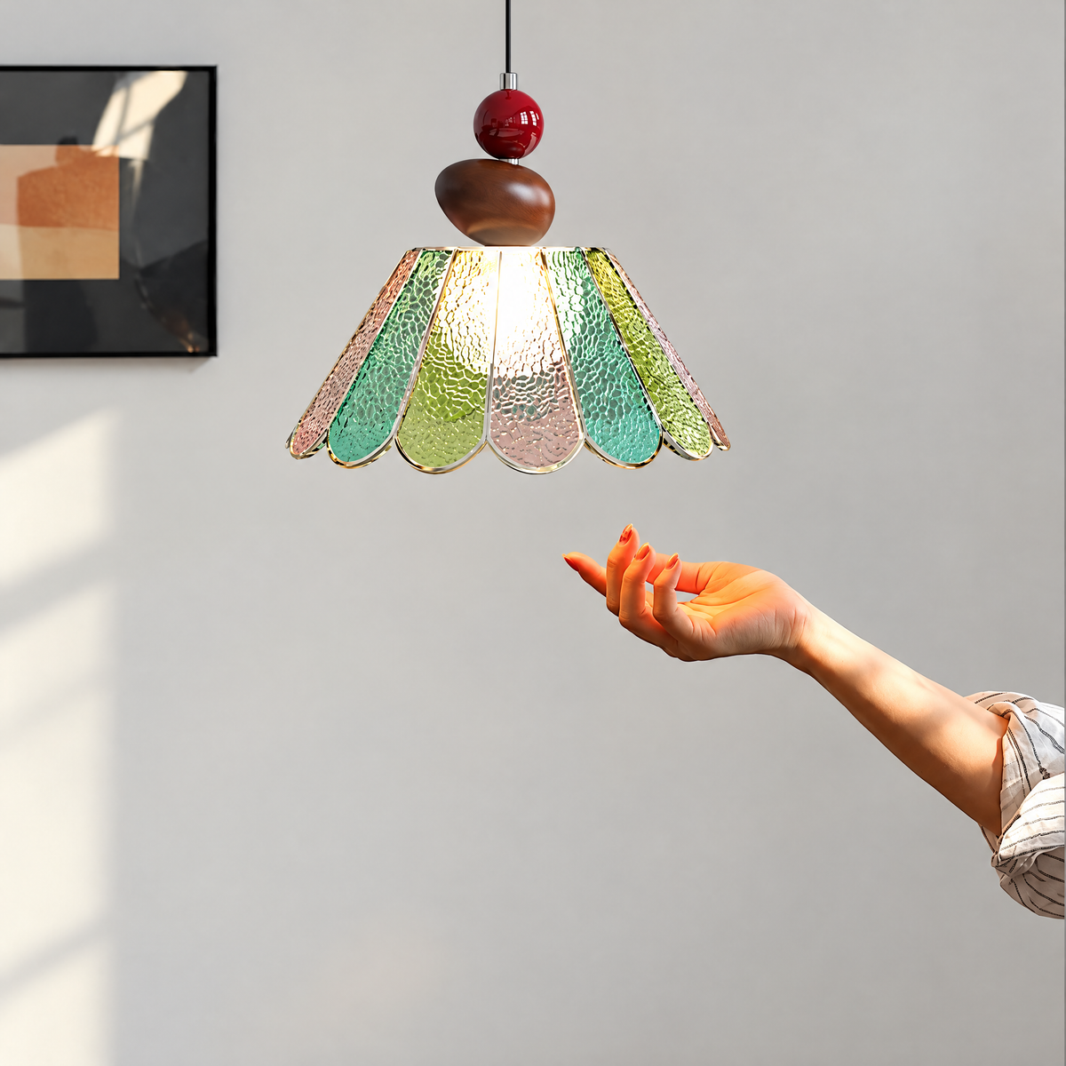 Fleur Vintage Glass Pendant Light, French-Inspired Scalloped Hanging Fixture for Dining Room & Breakfast Nook