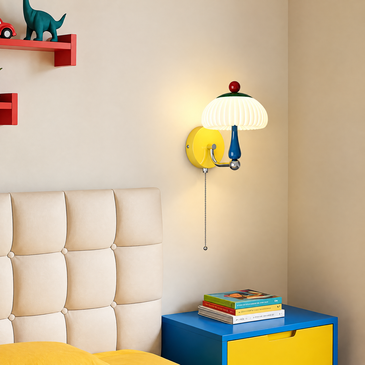 Tempo Memphis-Style Wall Sconce, Colorful Dome Shade Bedside Wall Light for Bedroom, Hallway & Living Room