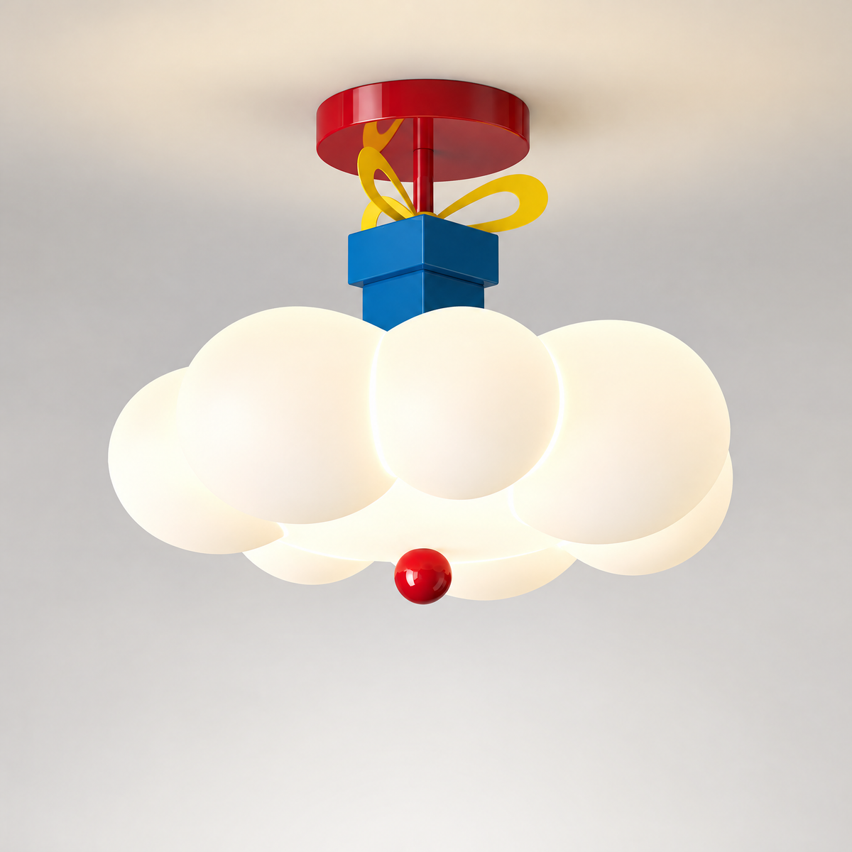 Cloudplay Cloud Ceiling Light, Colorful Semi-Flush Mount Fixture with Geometric Accents for Kids' Bedroom & Playroom